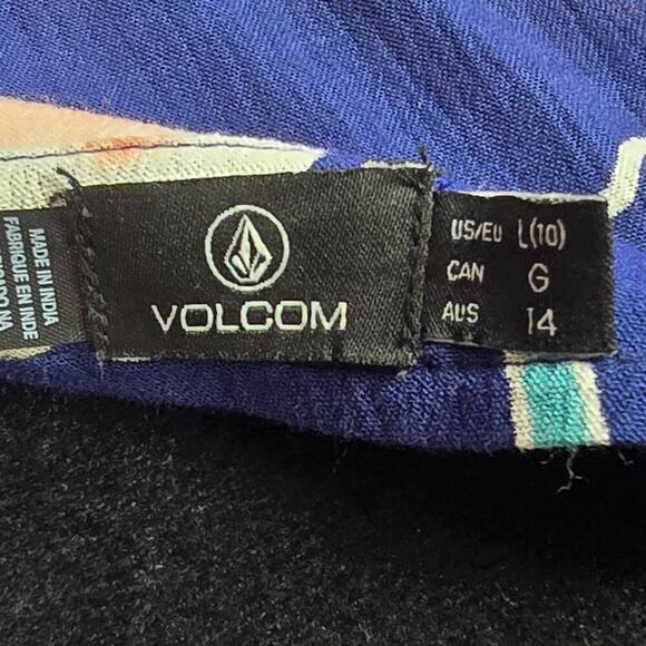 Volcom Women's Cocoanut Hut Dress Blue Floral Dress Large - Picture 7 of 9